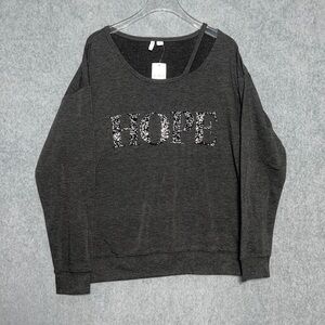 CATO Dark Grey Bedazzled Single Cold Shoulder Crewneck Sweatshirt Sz M NWT